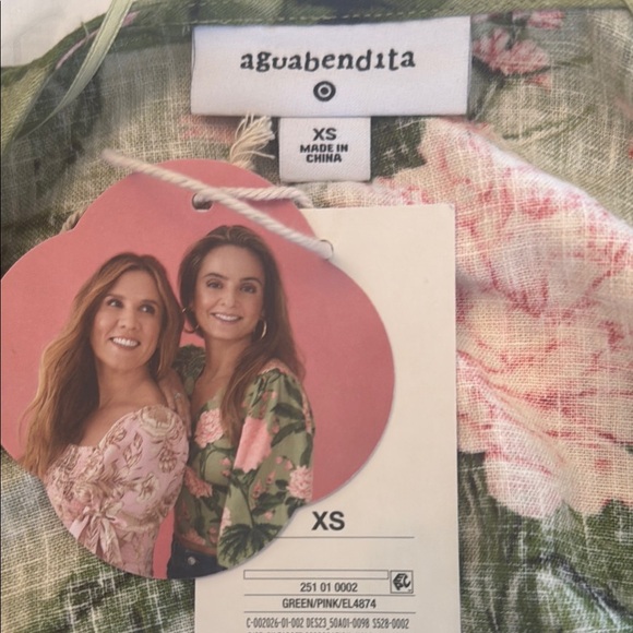 Agua Bendita Pink and Green Puff Sleeve Wrap Blouse - Picture 3 of 4